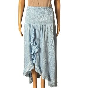 Raviya Boho Hi-lo Lt Blue Skirt Ruffles Elastic Sz Large
